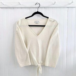 Madewell Women's Cream Texture & Thread V Neck Front Tie Blouse Top Size L